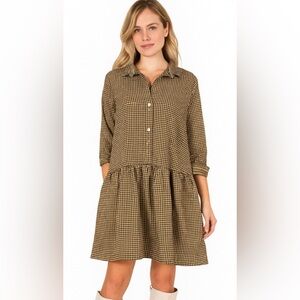 GRETCHEN SCOTT SO SWEET DRESS BLACK & TAN CHECKMATE PRINT SIZE: M (NWT)